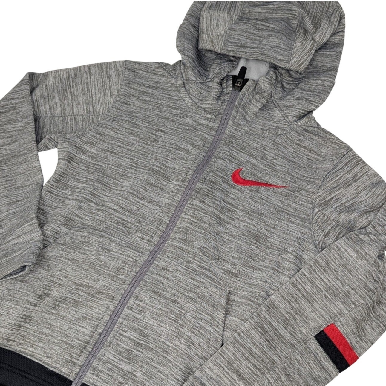 Nike Kids Gray Heather Full Zip Hoodie Sweatshirt Red Swoosh Xs 100 Polyester